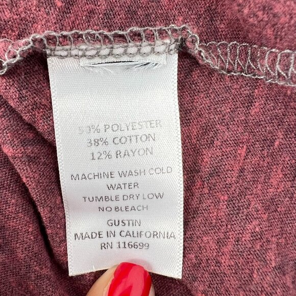 Gustin Men's XL Pocket T-Shirt Burgundy Heather Tri-Blend Crewneck Made in USA - Picture 3 of 8